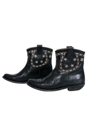 Current Boutique-Golden Goose - Black Western-Style Distressed Boots w/ White Stitching Sz 6