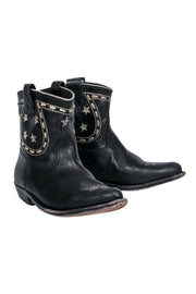 Current Boutique-Golden Goose - Black Western-Style Distressed Boots w/ White Stitching Sz 6