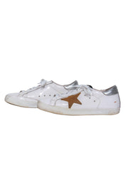 Current Boutique-Golden Goose - White Lace-Up Distressed “Superstar” Sneakers w/ Gold Star Design Sz 6