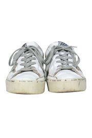 Current Boutique-Golden Goose - White Leather Lace-Up Platform Sneakers w/ Star Embellishments Sz 7