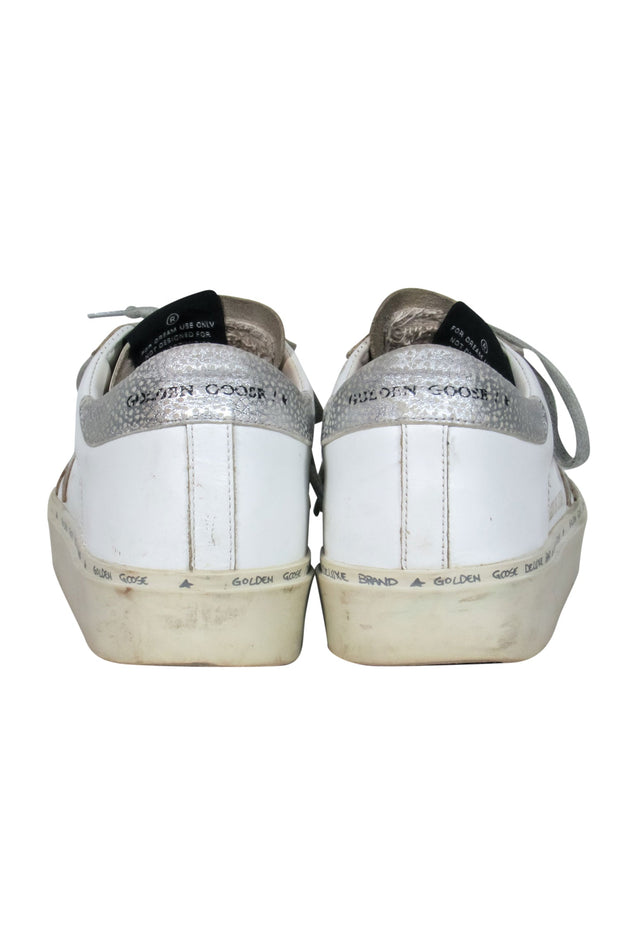 Current Boutique-Golden Goose - White Leather Lace-Up Platform Sneakers w/ Star Embellishments Sz 7