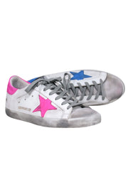 Current Boutique-Golden Goose - White 'Private Edition' Sneakers w/ Contrasting Blue & Pink Trim Sz 10