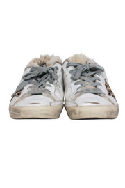 Current Boutique-Golden Goose - White "Superstar" Sherpa Lined Lace Up Sneakers w/ Leopard Star Sz 7