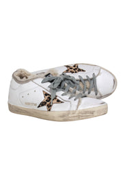 Current Boutique-Golden Goose - White "Superstar" Sherpa Lined Lace Up Sneakers w/ Leopard Star Sz 7