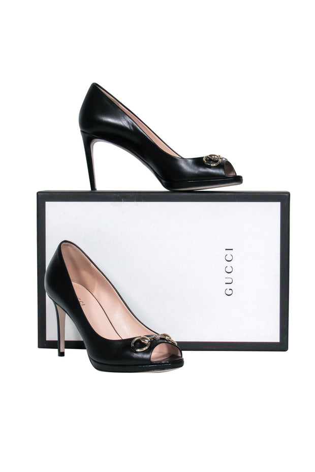 Current Boutique-Gucci - Black Leather Peep Toe Pumps w/ Horsebit Sz 7