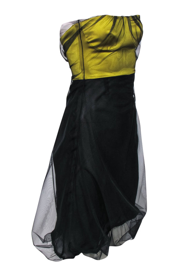 Current Boutique-Gucci - Black Organza Strapless Midi Dress w/ Chartreuse Bodice Sz 4