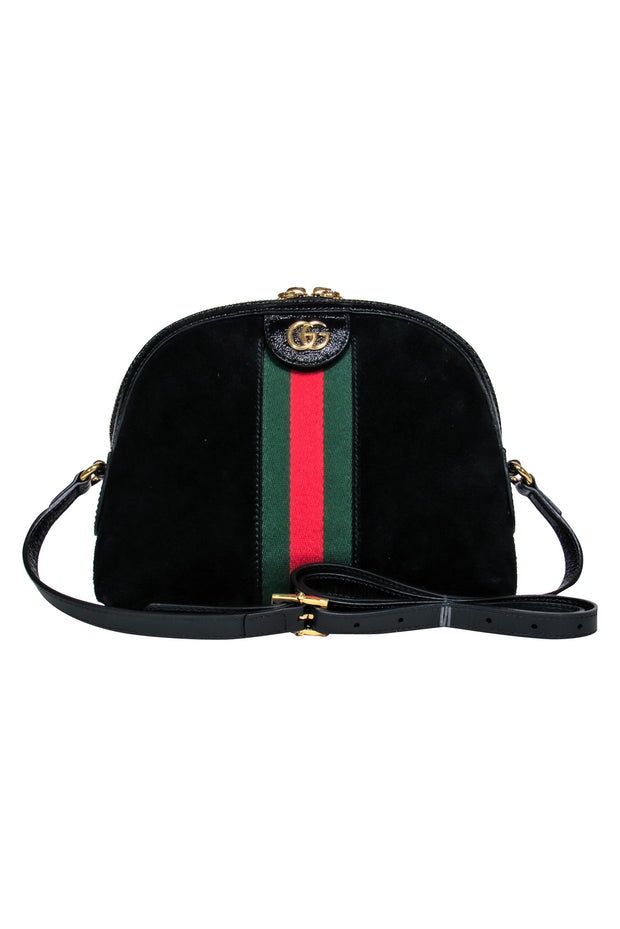 Current Boutique-Gucci - Black Suede & Patent Leather Crossbody w/ Logo & Stripes