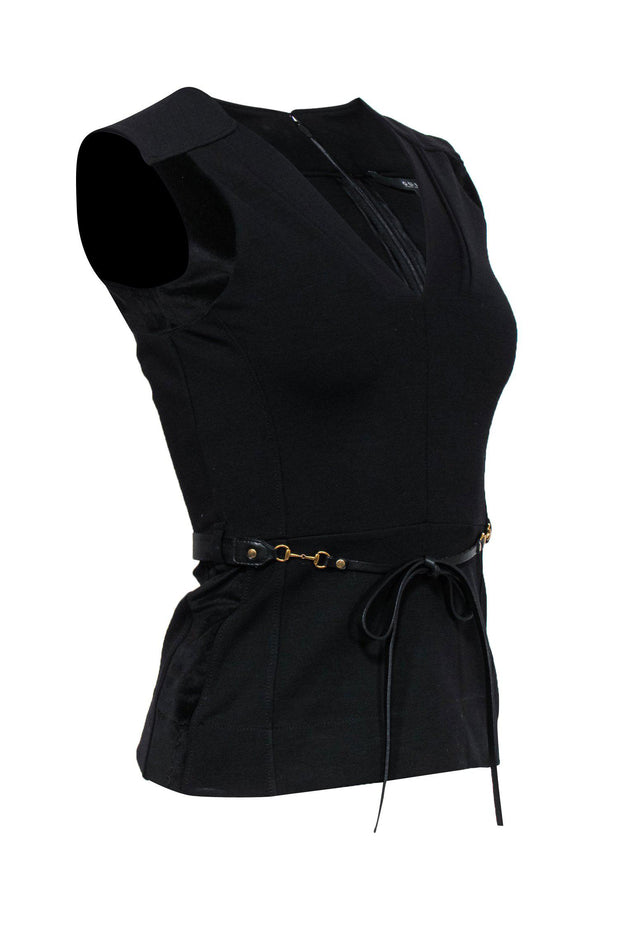 Current Boutique-Gucci - Black Wool Peplum Top w/ Velvet & Horsebit Belt Sz XS