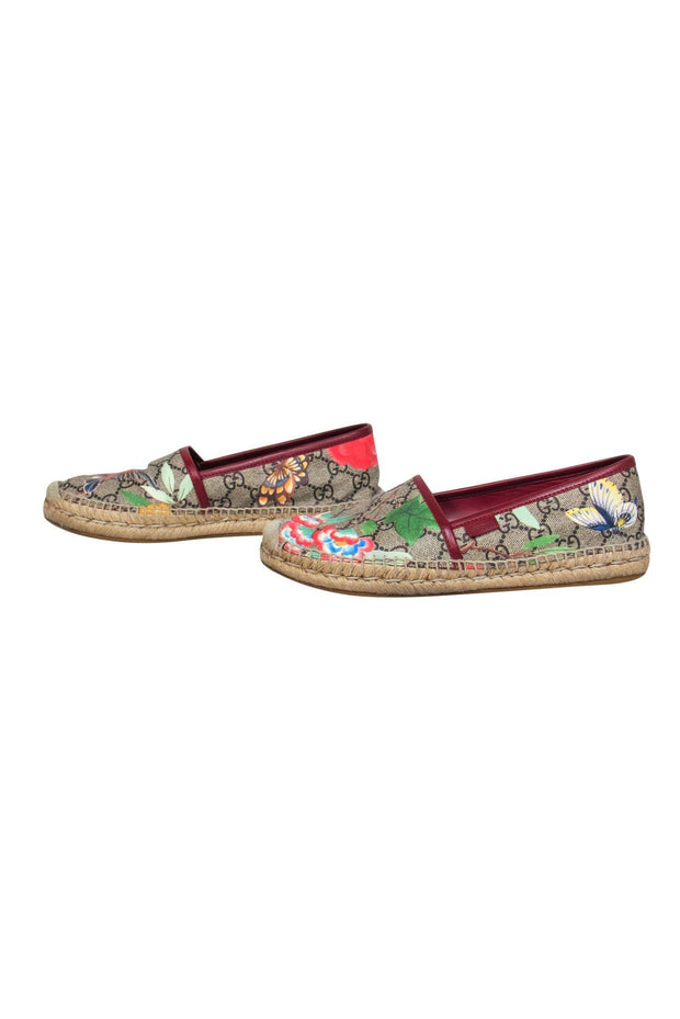 Current Boutique-Gucci - Brown & Multicolored Monogram & Nature Print Espadrilles Sz 7.5