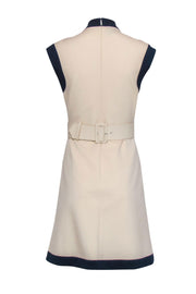 Current Boutique-Gucci - Cream & Navy Sleeveless Fit & Flare Dress w/ Logo Belt Sz S