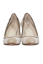 Current Boutique-Gucci - Cream Pointed Toe Canvas & Leather Dark Brown Heel Sz 9