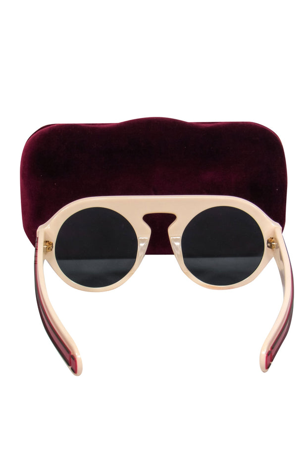 Current Boutique-Gucci - Ivory Round Sunglasses w/ Striped Logo Arms