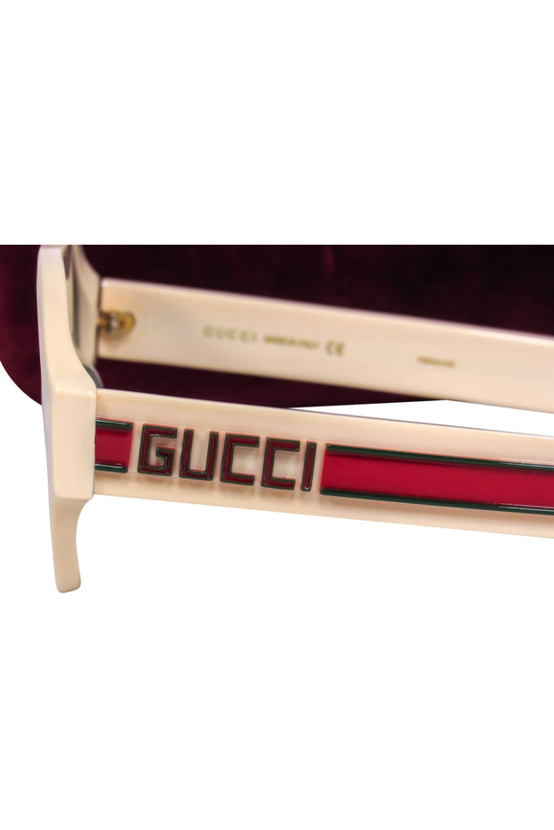 Current Boutique-Gucci - Ivory Round Sunglasses w/ Striped Logo Arms