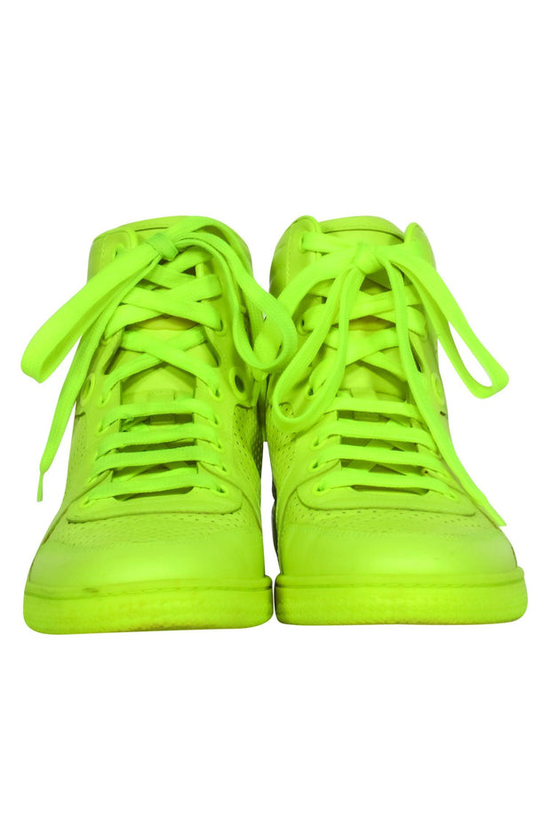 Current Boutique-Gucci - Neon Green Laser Cut Leather High-Top Sneakers Sz 9