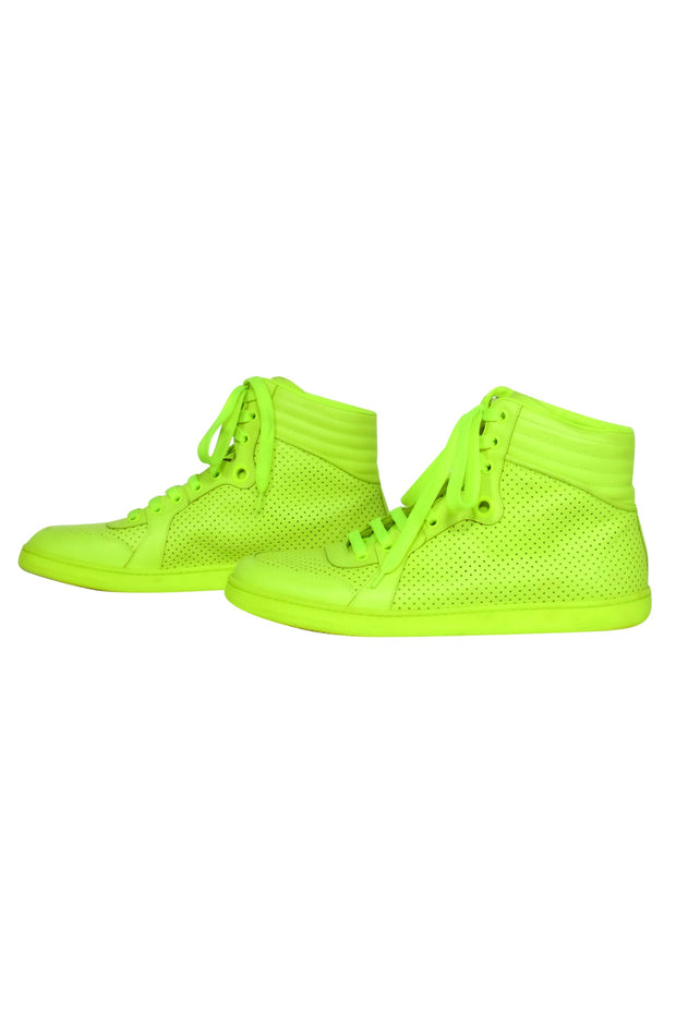 Current Boutique-Gucci - Neon Green Laser Cut Leather High-Top Sneakers Sz 9