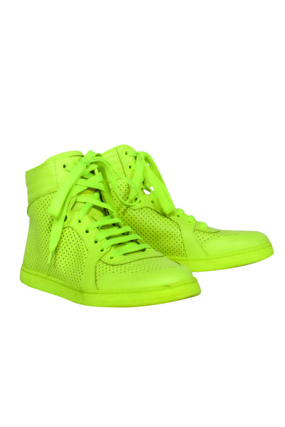 Current Boutique-Gucci - Neon Green Laser Cut Leather High-Top Sneakers Sz 9