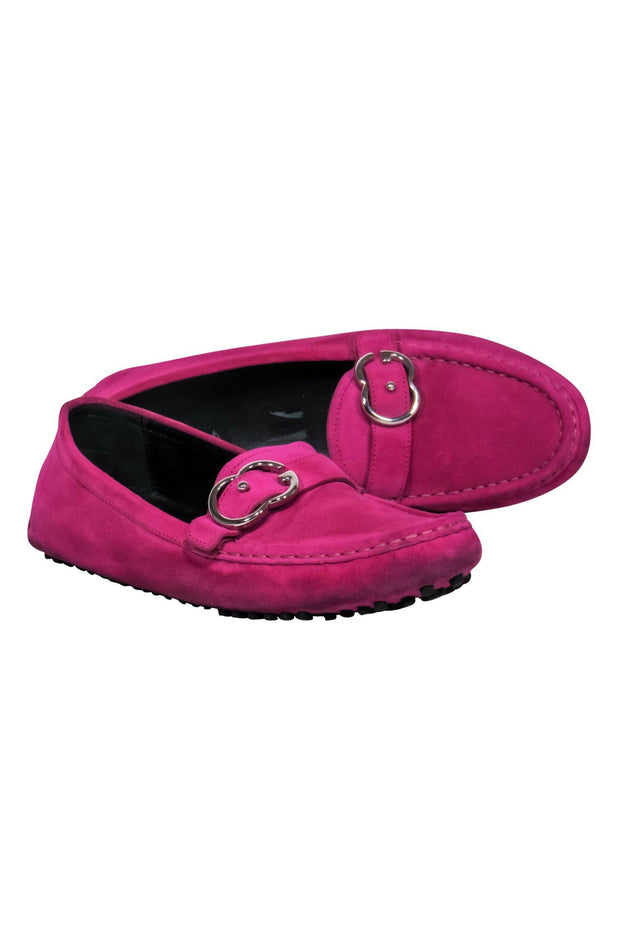 Current Boutique-Gucci - Raspberry Pink Suede Buckle Loafers Sz 9.5