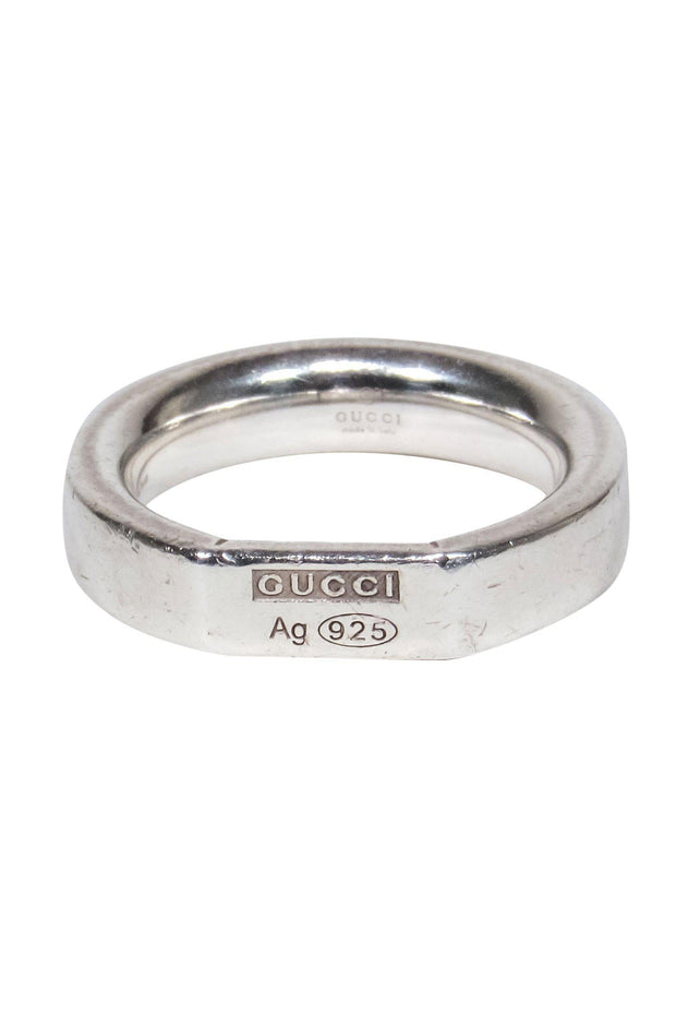 Current Boutique-Gucci - Silver Engraved Flat Top Ring Sz 7.5