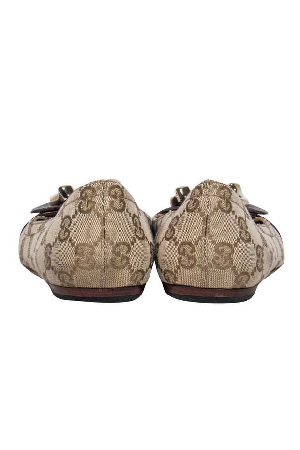 Current Boutique-Gucci - Tan Monogram Print Flats w/ Buckle Sz 6