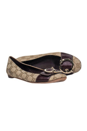 Current Boutique-Gucci - Tan Monogram Print Flats w/ Buckle Sz 6