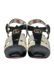 Current Boutique-Gucci - White, Navy & Floral T-Strap-Style Kitten Heels Sz 8