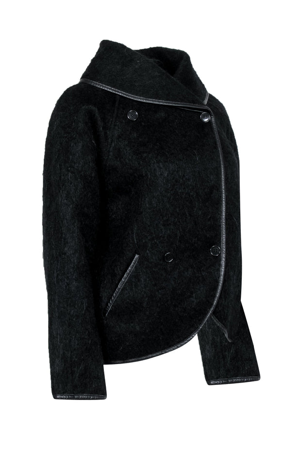 Current Boutique-Guy Laroche - Black Wool & Mohair Slouchy Jacket w/ Leather Trim Sz 4