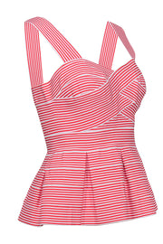 Current Boutique-HD in Paris - Red & White Striped Peplum Bandage Top Sz S