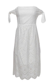 Current Boutique-HD in Paris - White Eyelet Lace Off-the-Shoulder Midi Dress Sz L