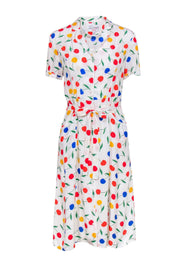 Current Boutique-HVN - White & Multicolored Cherry Print Silk Button-Up Midi Dress Sz 4