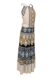 Current Boutique-Hale Bob - White, Black, & Tan Print Drop Waist Halter Maxi Dress Sz XS