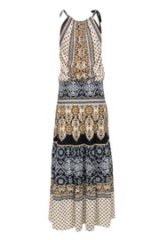 Current Boutique-Hale Bob - White, Black, & Tan Print Drop Waist Halter Maxi Dress Sz XS