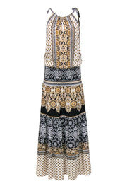 Current Boutique-Hale Bob - White, Black, & Tan Print Drop Waist Halter Maxi Dress Sz XS