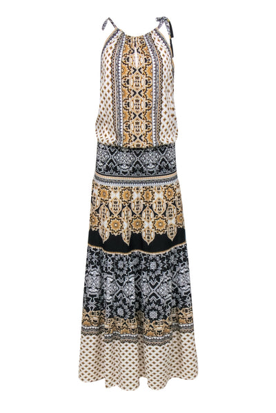 Current Boutique-Hale Bob - White, Black, & Tan Print Drop Waist Halter Maxi Dress Sz XS