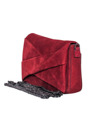 Current Boutique-Halston - Brick Red Suede Fold-Over Gunmetal Chain Crossbody