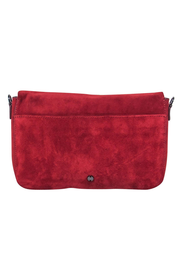 Current Boutique-Halston - Brick Red Suede Fold-Over Gunmetal Chain Crossbody