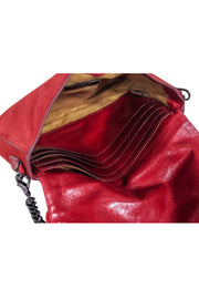 Current Boutique-Halston - Brick Red Suede Fold-Over Gunmetal Chain Crossbody