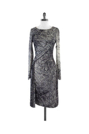 Current Boutique-Halston - Grey Print Long Sleeve Dress Sz 4