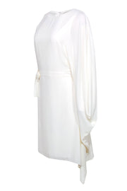 Current Boutique-Halston - White Sheath Dress w/ Draped Sleeve Sz 10