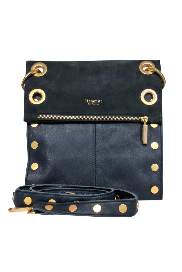 Current Boutique-Hammitt - Navy & Gold Leather Fold-Over "VIP" Crossbody Bag