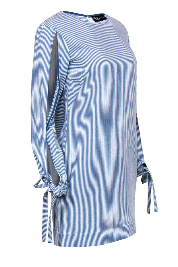 Current Boutique-Haney - Blue & White Striped Long Sleeve Shift Dress w/ Ties Sz 4