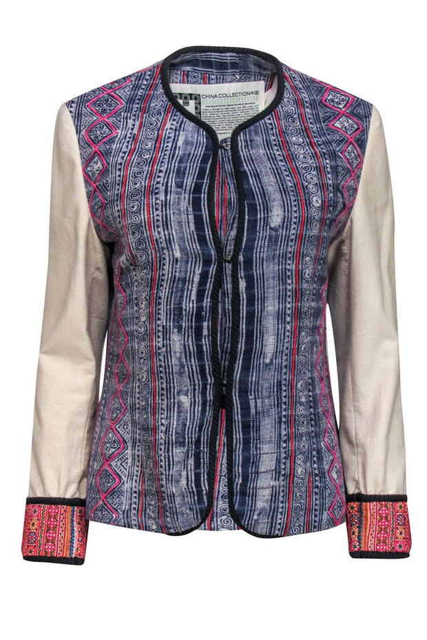 Current Boutique-Hart - Blue, Pink & Cream Printed Jacket w/ Embroidery Sz M