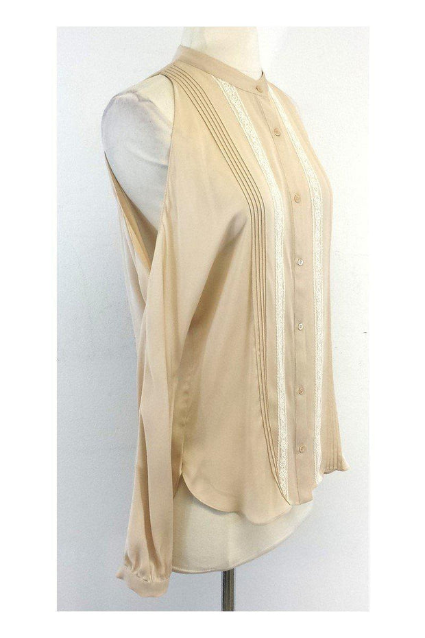 Current Boutique-Haute Hippie - Beige Lace Silk Cold Shoulder Top Sz XS