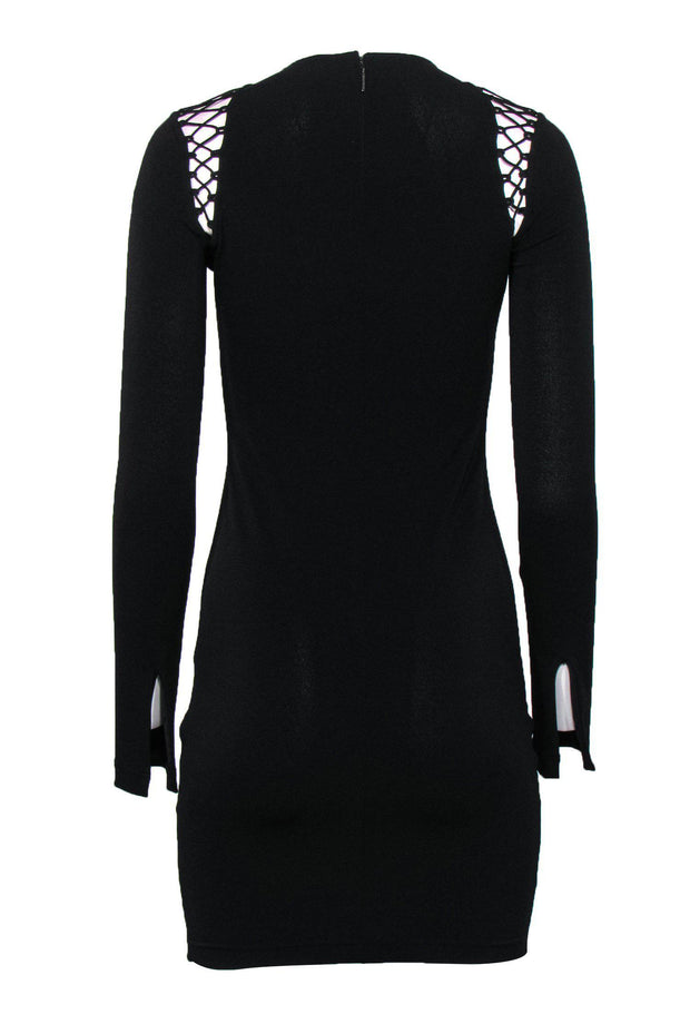 Current Boutique-Haute Hippie - Black Lace-Up Trim Long Sleeved Bodycon Sz XS