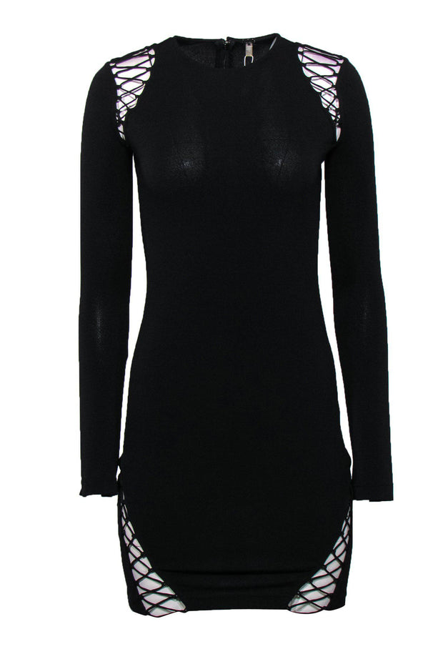 Current Boutique-Haute Hippie - Black Lace-Up Trim Long Sleeved Bodycon Sz XS