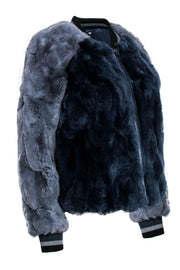 Current Boutique-Heartloom - Navy & Grey Rabbit Fur Zip-Up Bomber Coat Sz XS