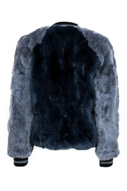 Current Boutique-Heartloom - Navy & Grey Rabbit Fur Zip-Up Bomber Coat Sz XS