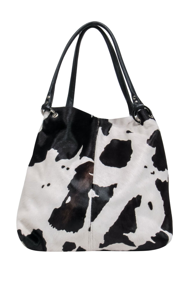 Current Boutique-Heat and Fury - White & Black Cow Print Calf Hair Tote