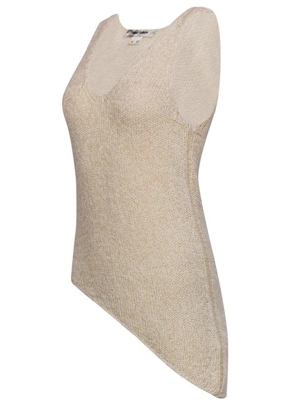 Current Boutique-Helmut Lang - Beige Knit Tank w/ Asymmetrical Hem Sz S