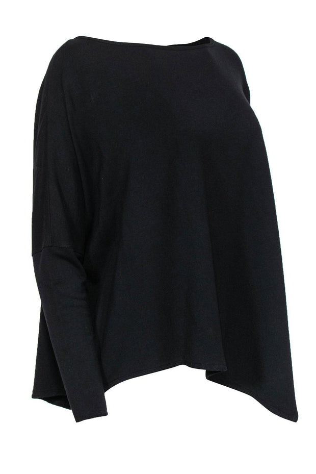 Current Boutique-Helmut Lang - Black Boat Neck Surplice Sleeve Top w/ Asymmetric Hem Sz S