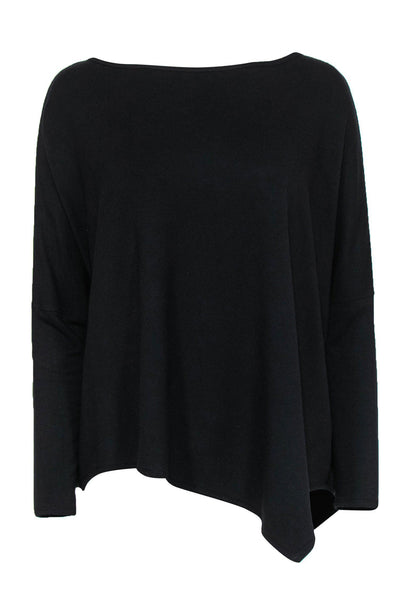 Current Boutique-Helmut Lang - Black Boat Neck Surplice Sleeve Top w/ Asymmetric Hem Sz S